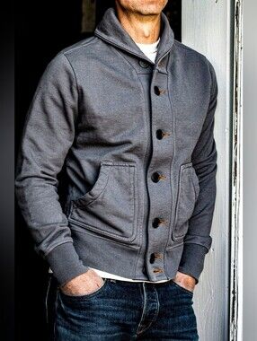 Wies Made Men's Bodega Shawl Cardigan French Terry Pebble Gray Size S EUC!